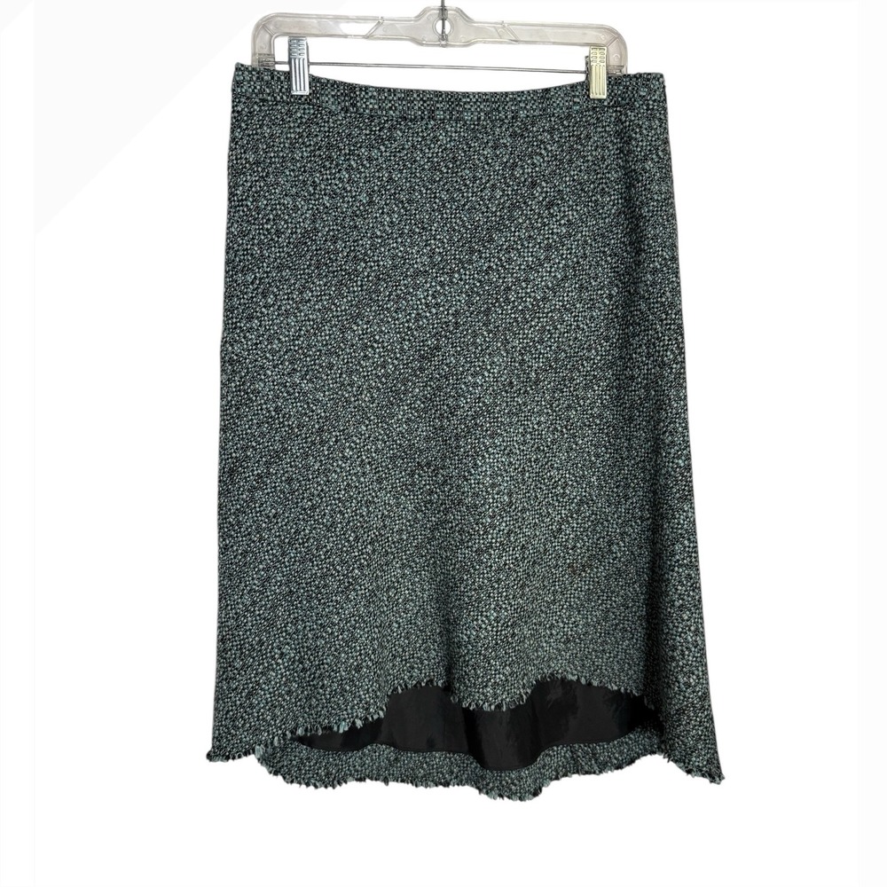 Banana Republic Tweed‎ Skirt Size 8 Frayed Hem Wool Blend Green Tweed